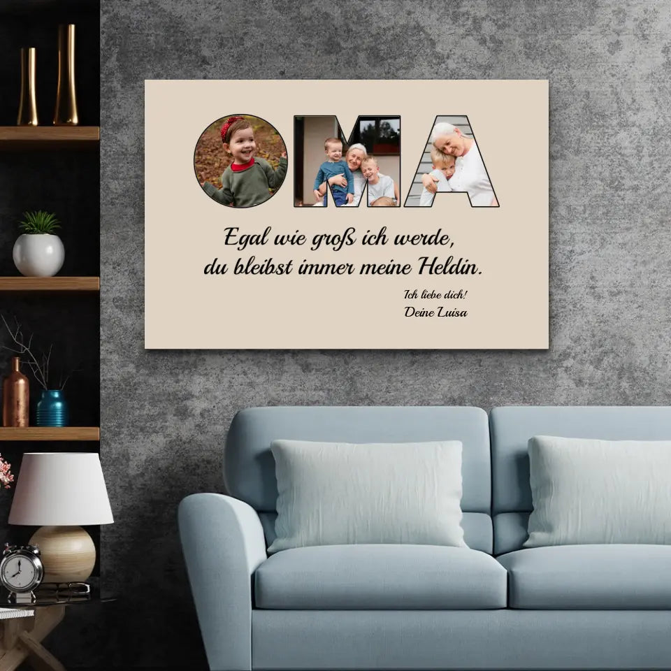 Personalisierte Leinwand "Oma bleibt meine Heldin"