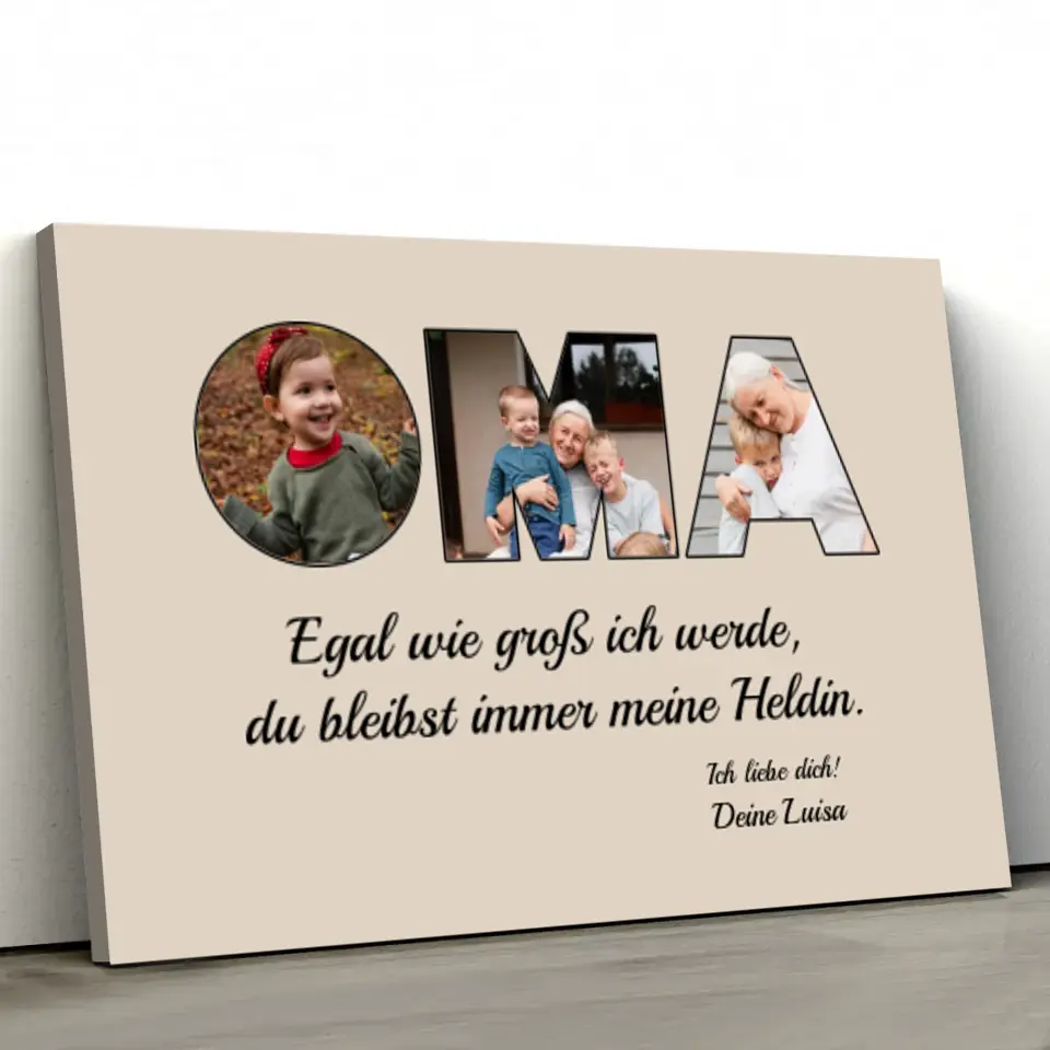 Personalisierte Leinwand "Oma bleibt meine Heldin"