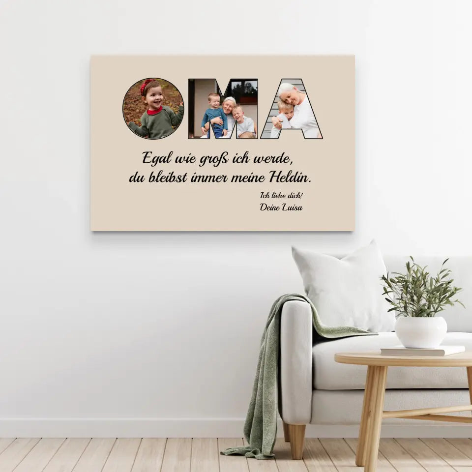 Personalisierte Leinwand "Oma bleibt meine Heldin"