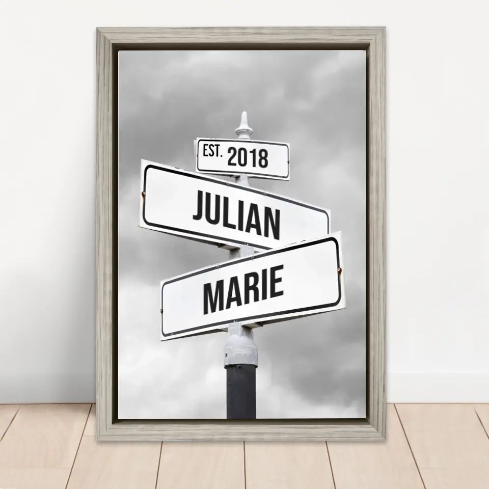 Personalisierte Leinwand "Retro Straßenschild für Paare"