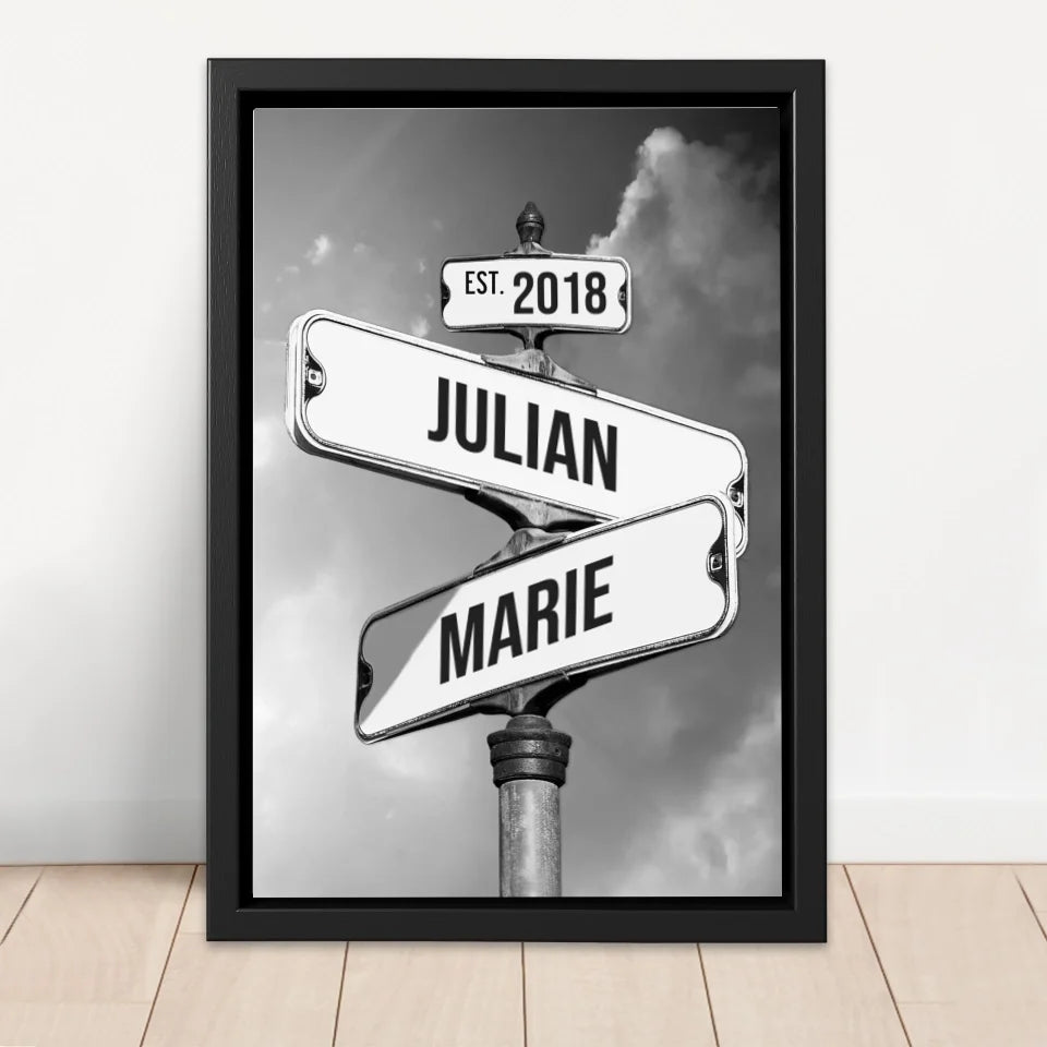 Personalisierte Leinwand "Vintage Straßenschild für Paare"