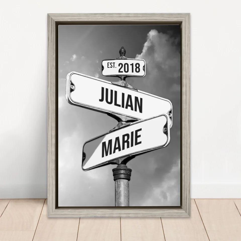 Personalisierte Leinwand "Vintage Straßenschild für Paare"
