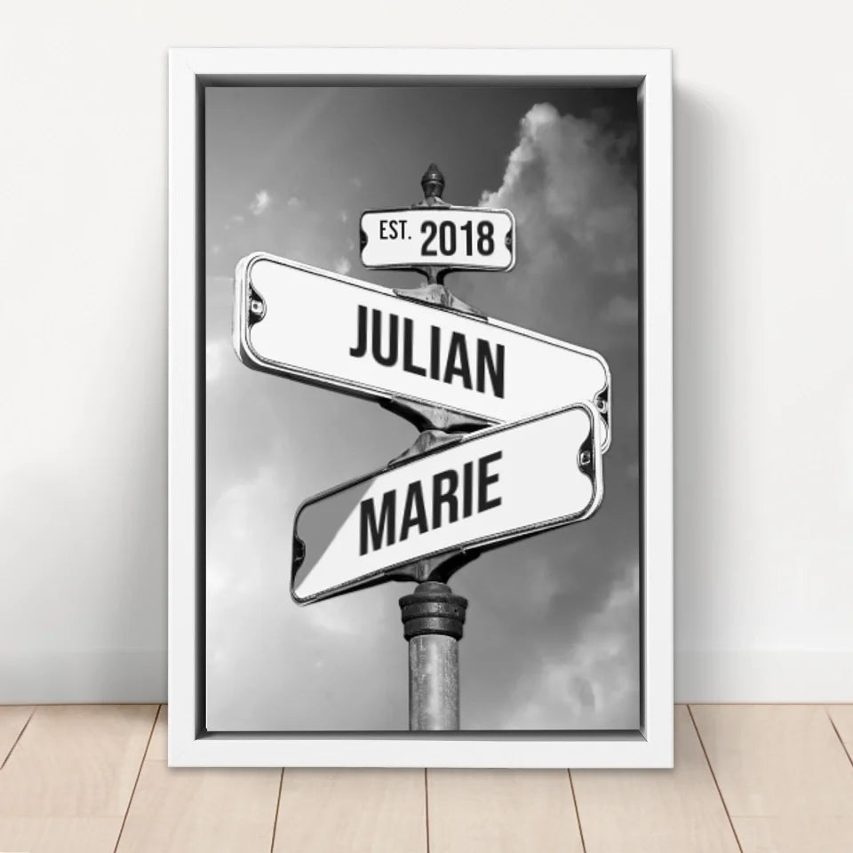 Personalisierte Leinwand "Vintage Straßenschild für Paare"