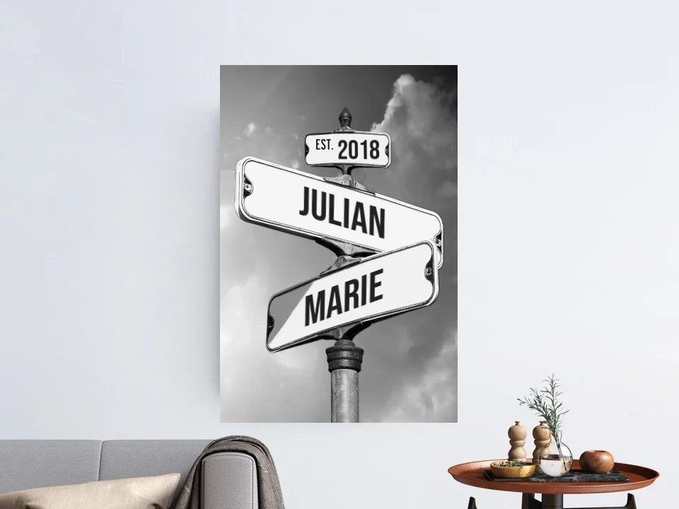 Personalisierte Leinwand "Vintage Straßenschild für Paare"