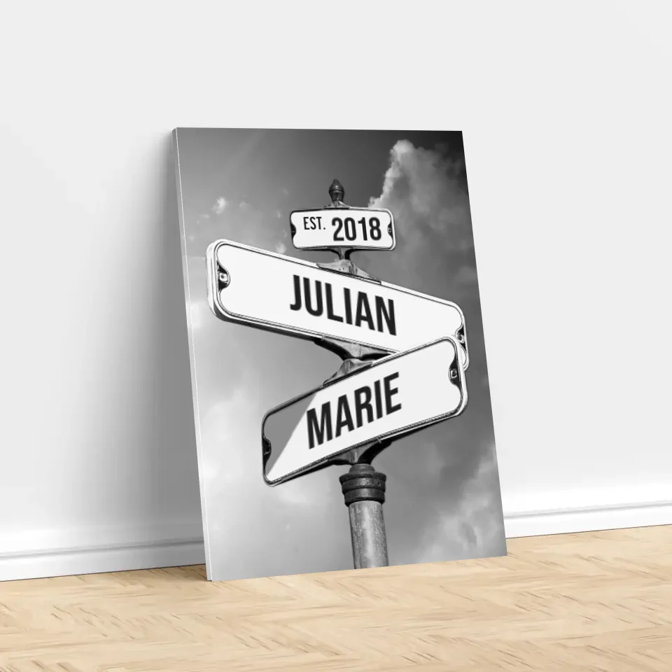 Personalisierte Leinwand "Vintage Straßenschild für Paare"