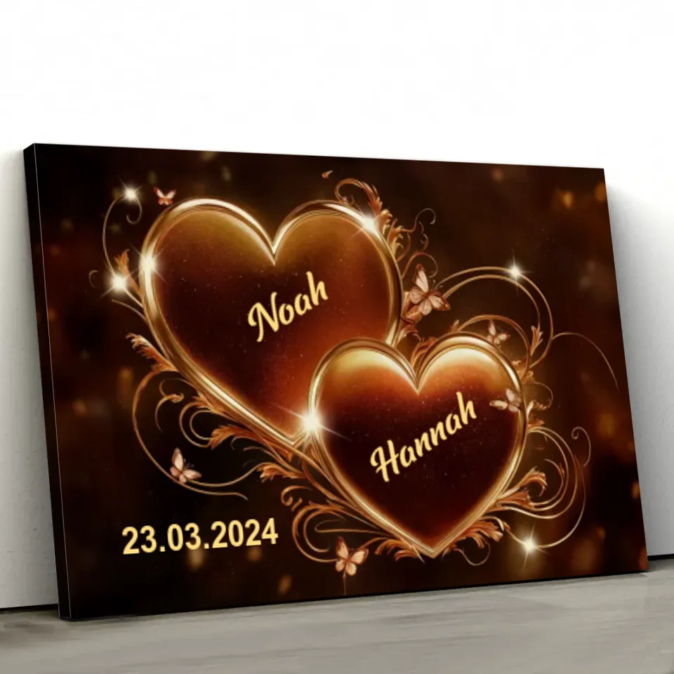 Personalisierte Leinwand "Funkelnde Herzen"