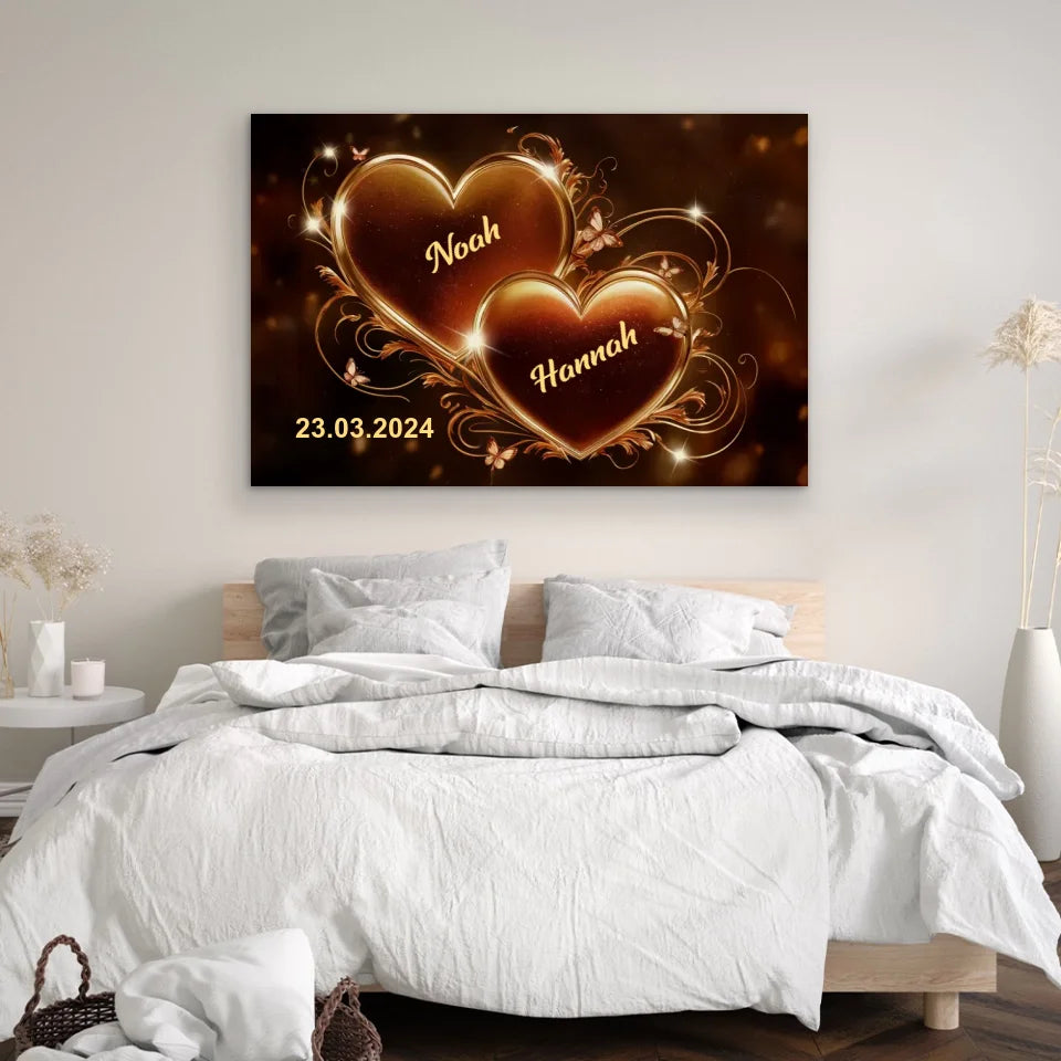Personalisierte Leinwand "Funkelnde Herzen"