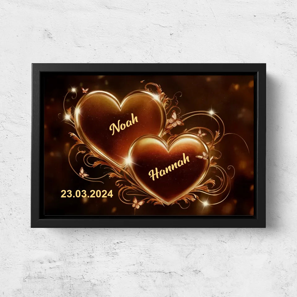 Personalisierte Leinwand "Funkelnde Herzen"
