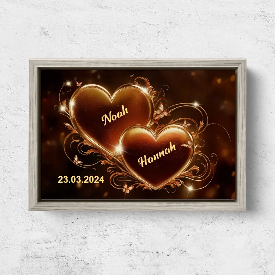 Personalisierte Leinwand "Funkelnde Herzen"