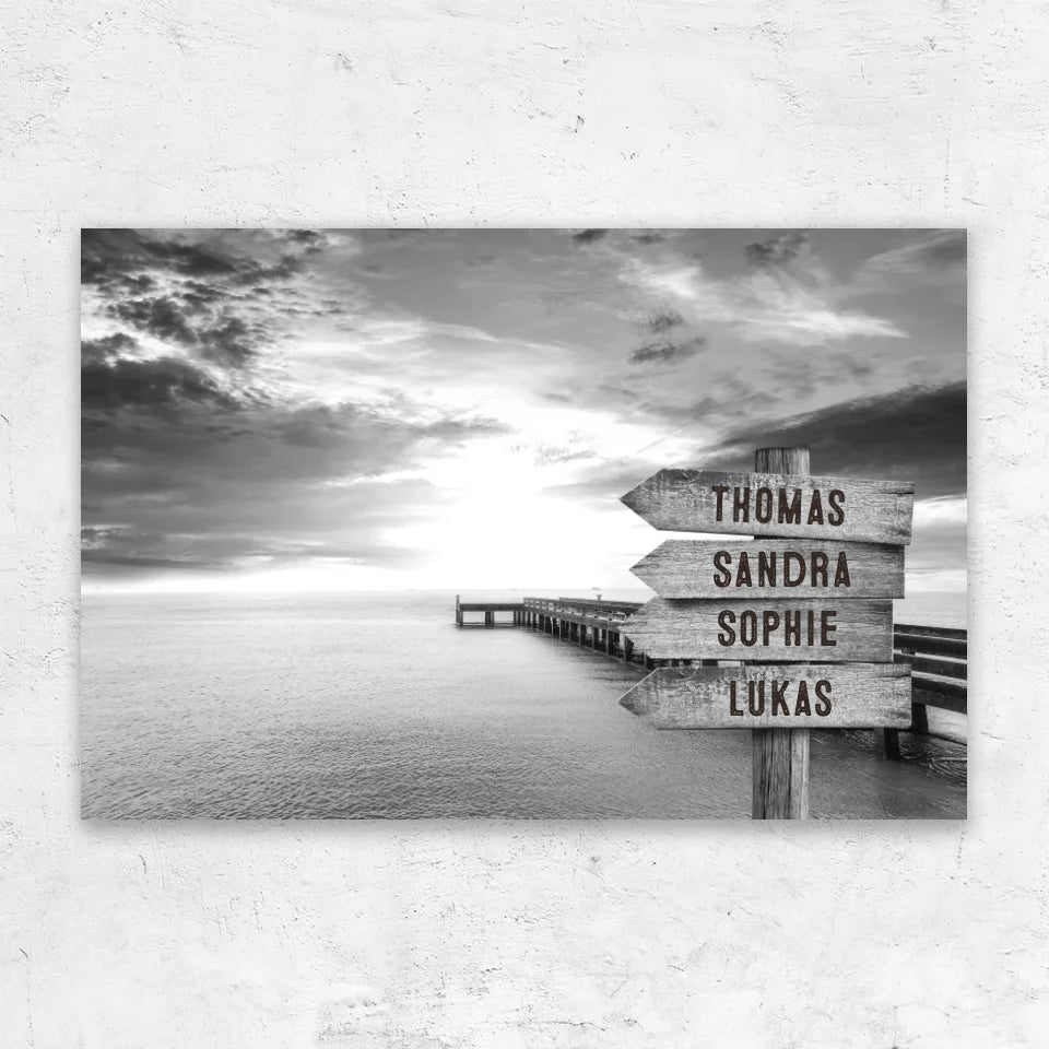 Personalisierte Leinwand "Wegweiser am Steg am Meer"