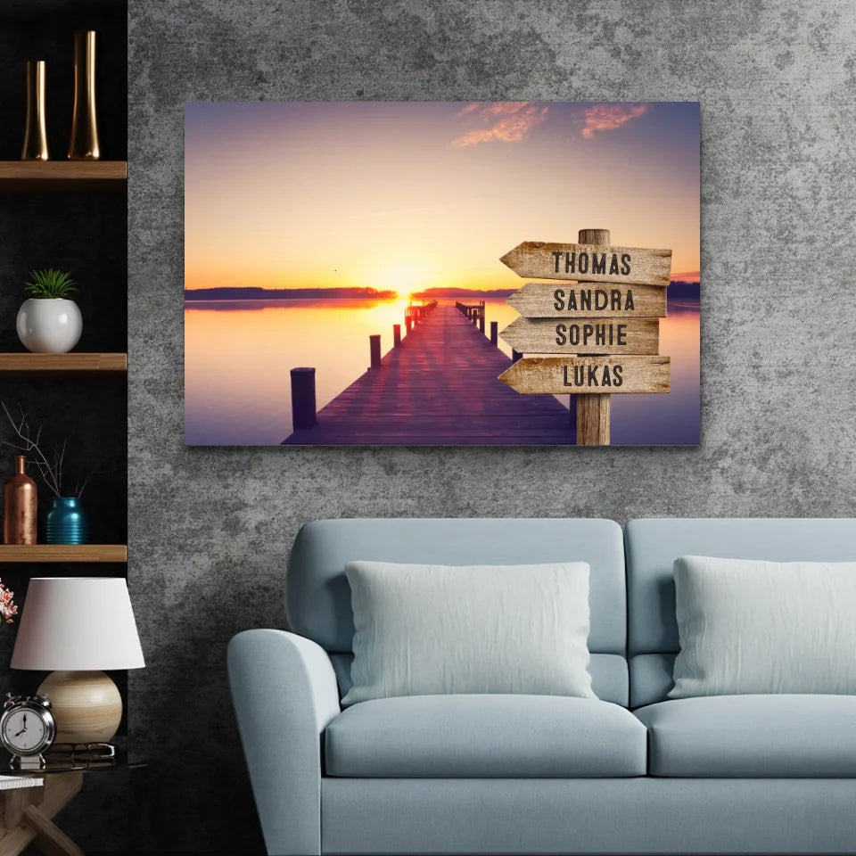 Personalisierte Leinwand "Wegweiser am Steg"