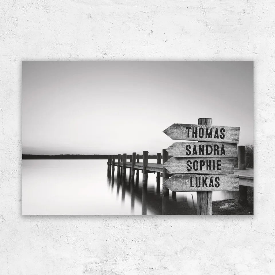 Personalisierte Leinwand "Wegweiser am See"