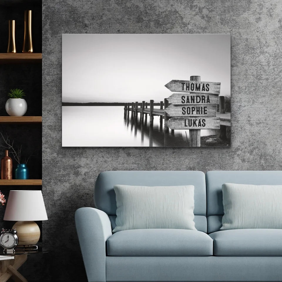 Personalisierte Leinwand "Wegweiser am See"