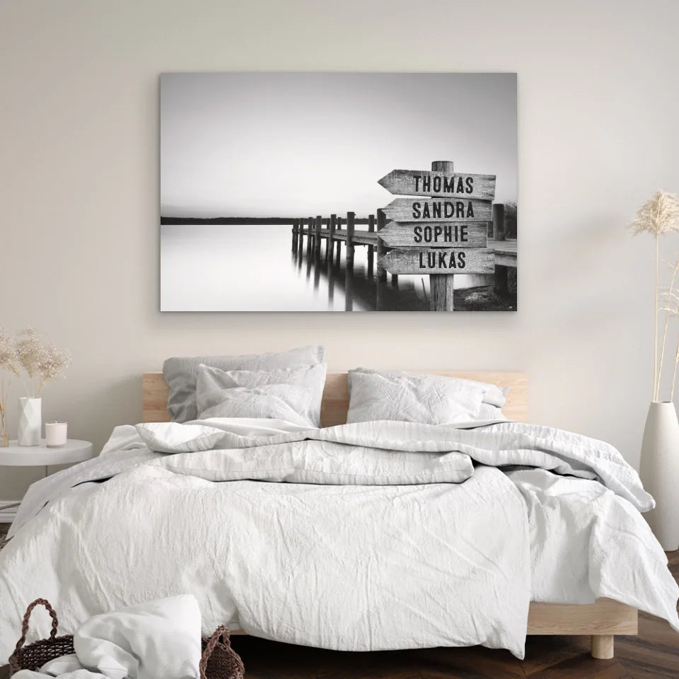 Personalisierte Leinwand "Wegweiser am See"