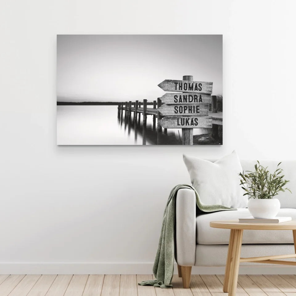 Personalisierte Leinwand "Wegweiser am See"