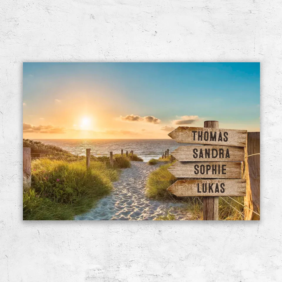 Personalisierte Leinwand "Wegweiser am Strand"
