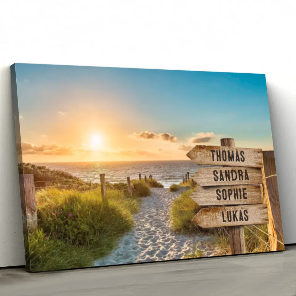 Personalisierte Leinwand "Wegweiser am Strand"