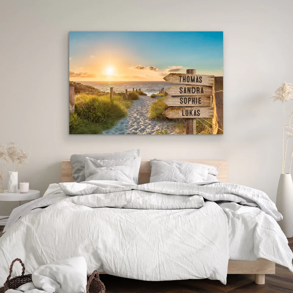 Personalisierte Leinwand "Wegweiser am Strand"