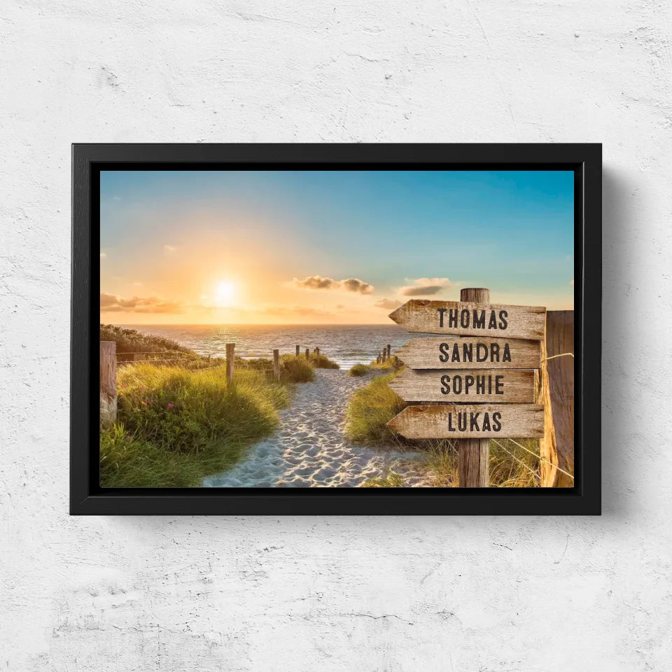 Personalisierte Leinwand "Wegweiser am Strand"