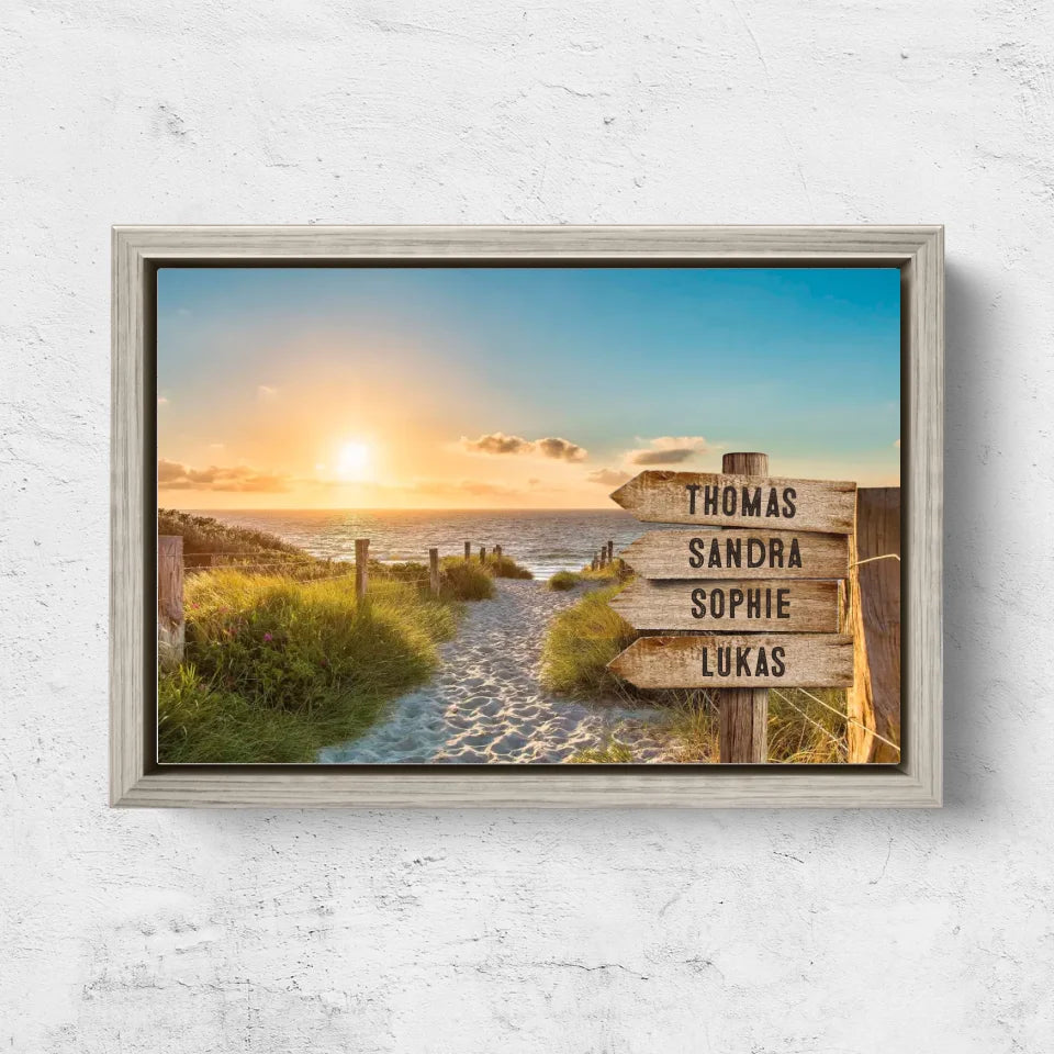 Personalisierte Leinwand "Wegweiser am Strand"