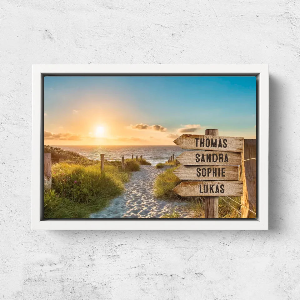 Personalisierte Leinwand "Wegweiser am Strand"