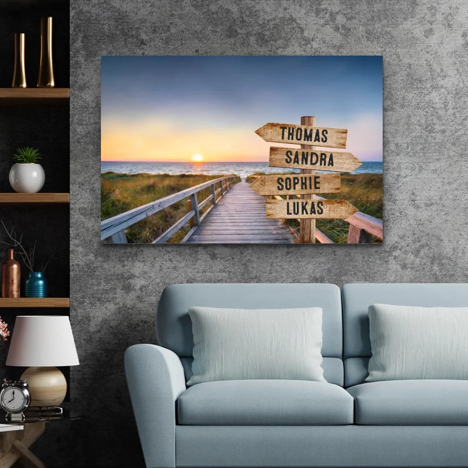 Personalisierte Leinwand "Wegweiser am Strandweg"