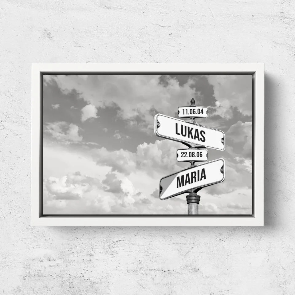 Personalisierte Leinwand "Vintage Straßenschild mit Geburtsdatum der Kinder - Horizontal"