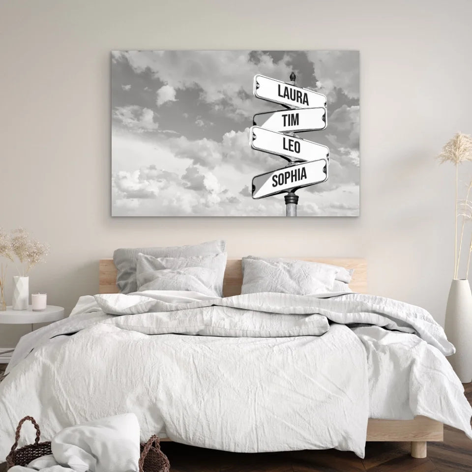 Personalisierte Leinwand "Vintage Straßenschild für Familien - Horizontal"