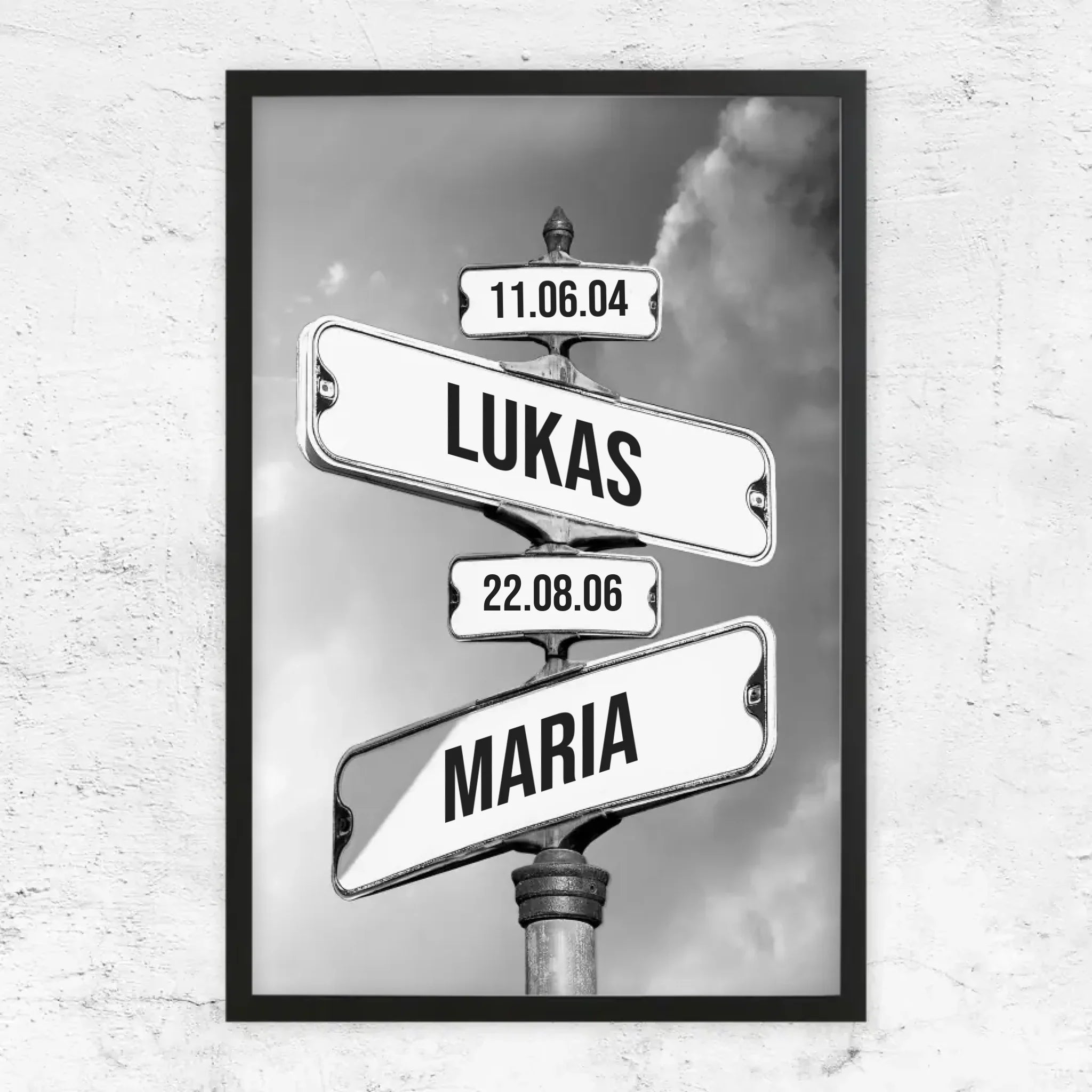Personalisiertes Poster "Vintage Straßenschild mit Geburtsdatum der Kinder"