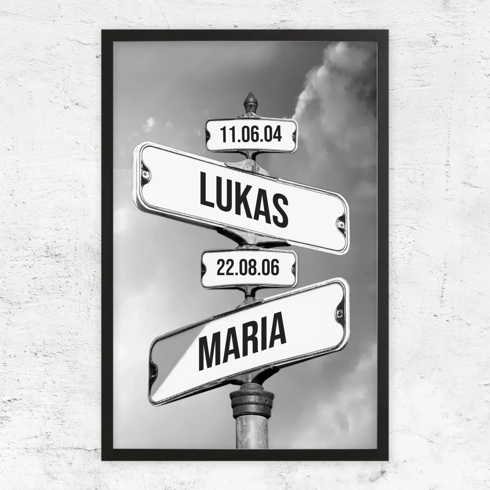 Personalisiertes Poster "Vintage Straßenschild mit Geburtsdatum der Kinder"