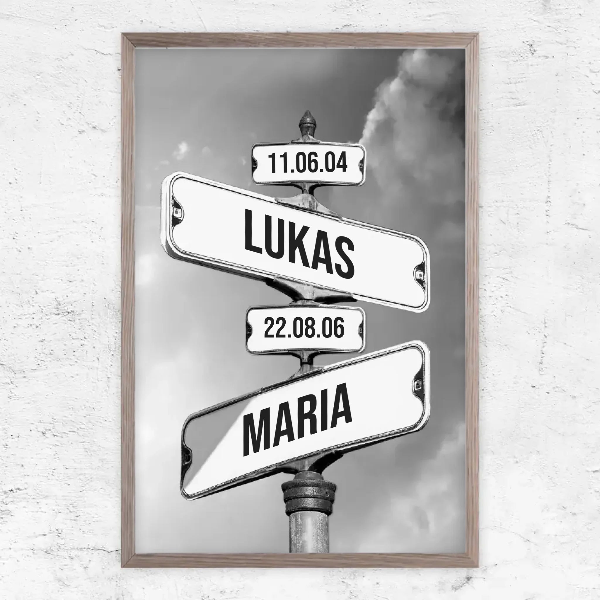 Personalisiertes Poster "Vintage Straßenschild mit Geburtsdatum der Kinder"
