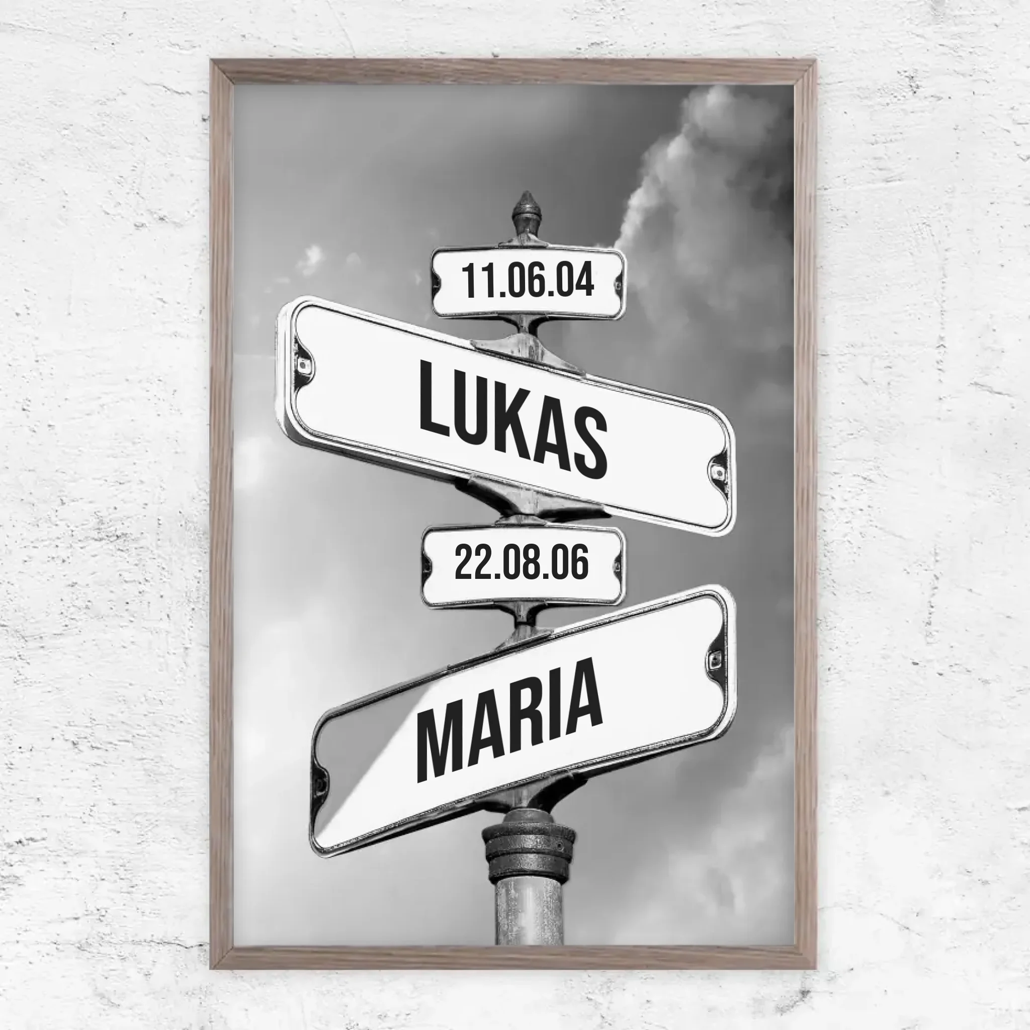 Personalisiertes Poster "Vintage Straßenschild mit Geburtsdatum der Kinder"