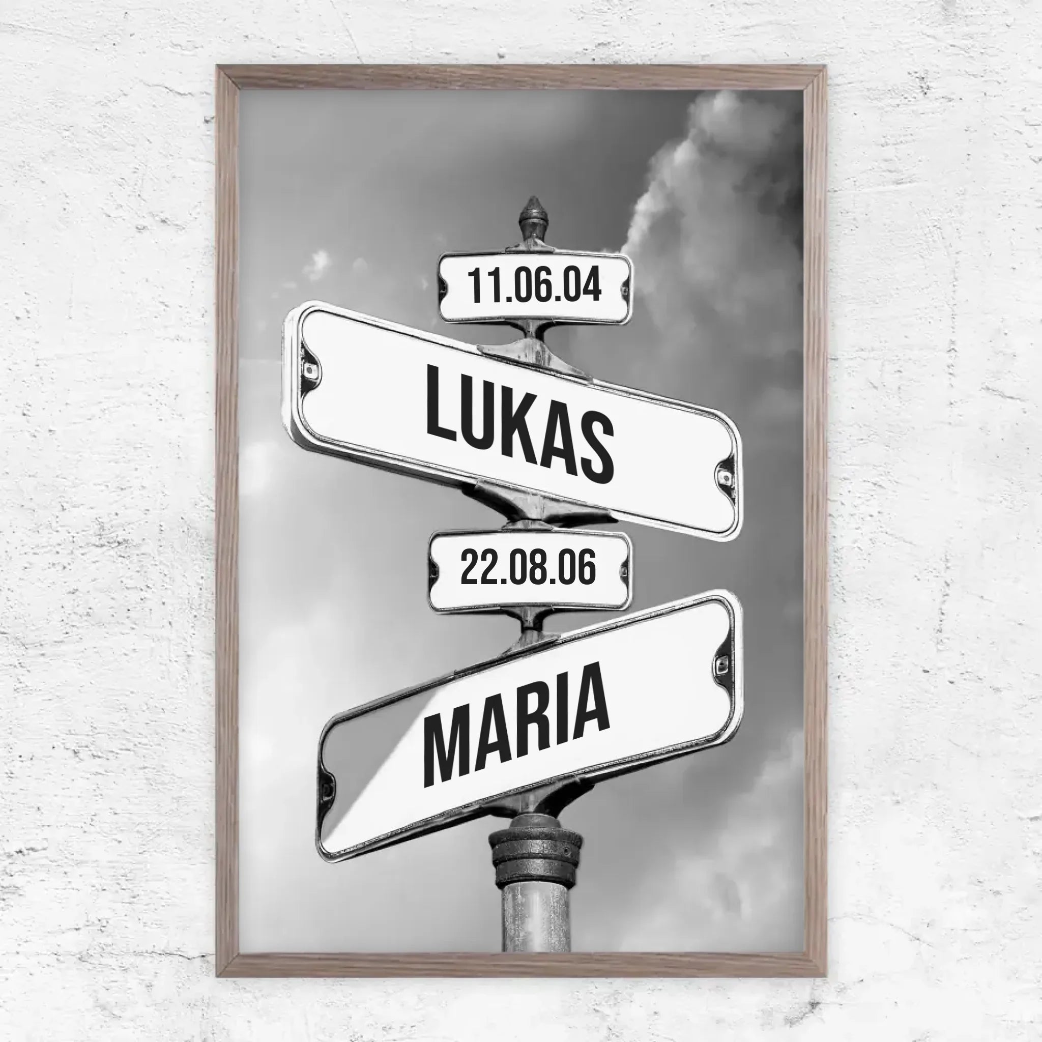 Personalisiertes Poster "Vintage Straßenschild mit Geburtsdatum der Kinder"