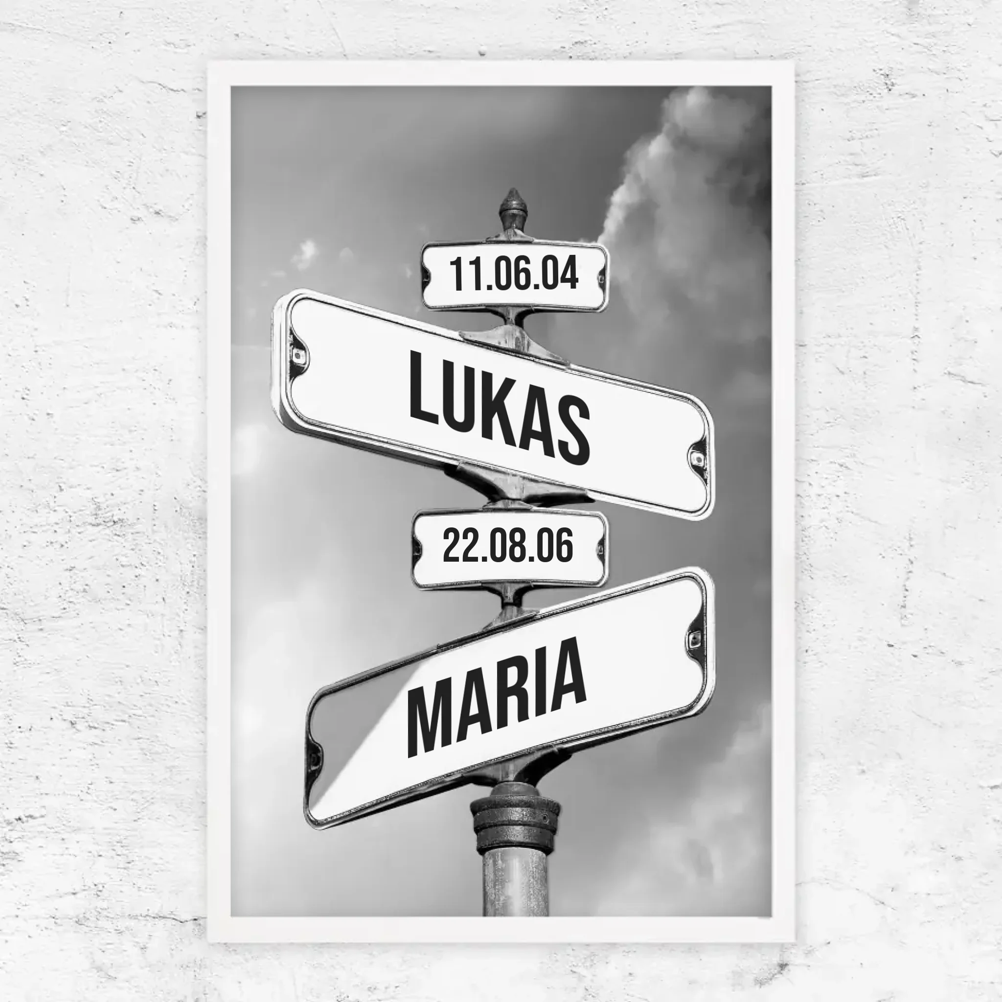 Personalisiertes Poster "Vintage Straßenschild mit Geburtsdatum der Kinder"