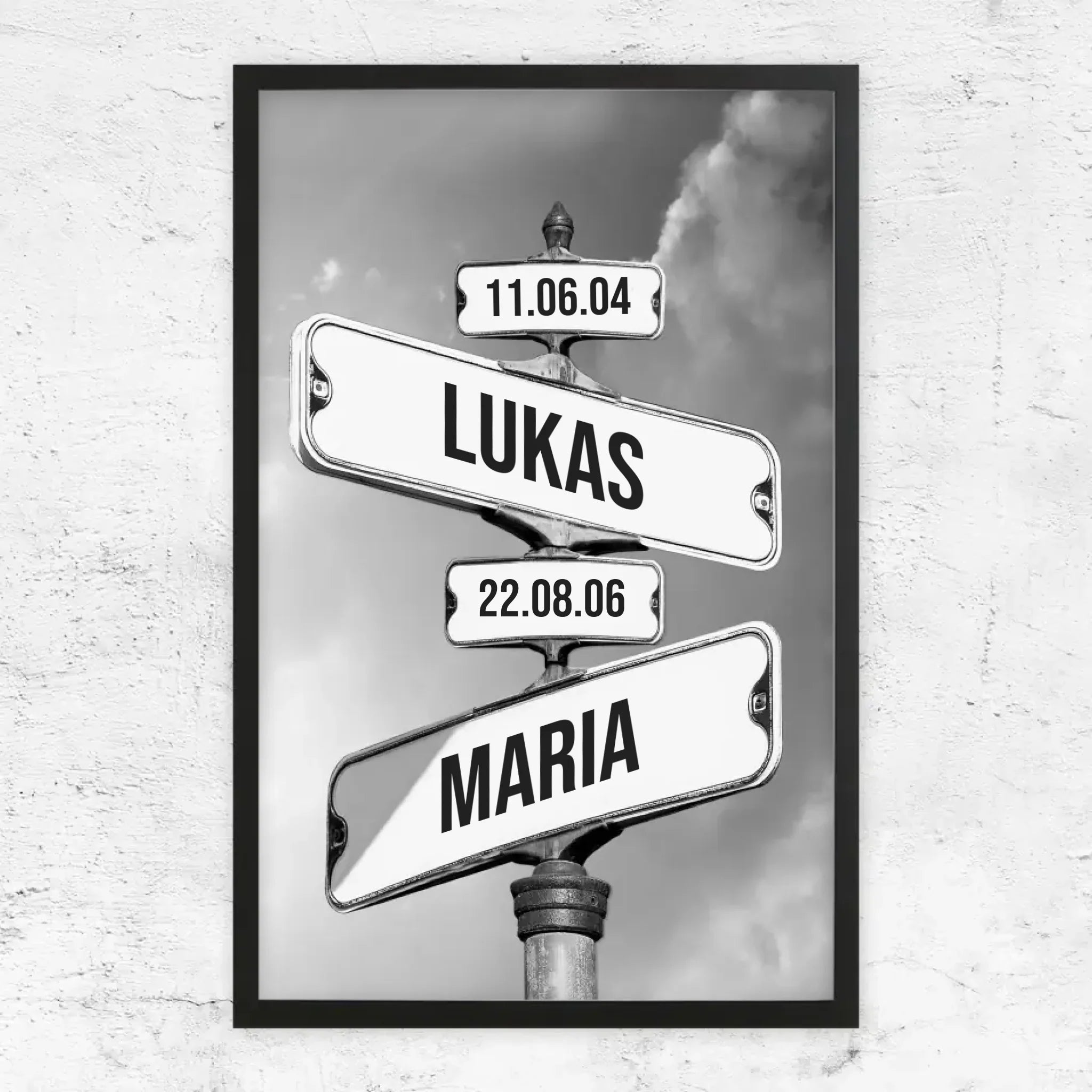 Personalisiertes Poster "Vintage Straßenschild mit Geburtsdatum der Kinder"
