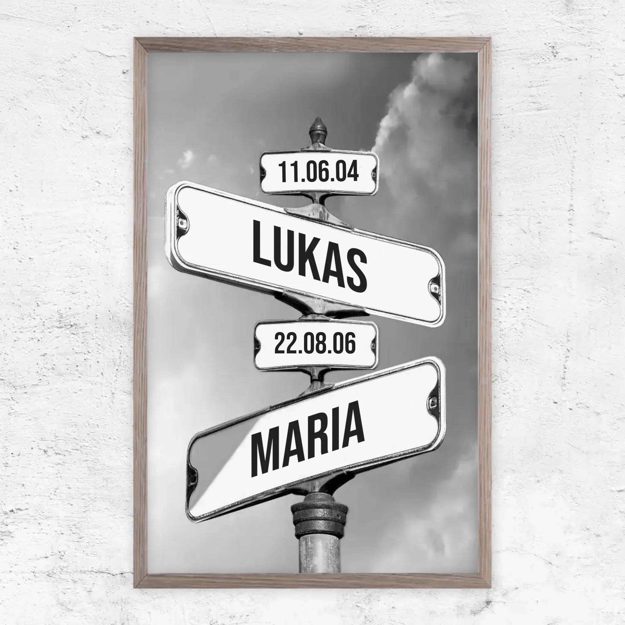 Personalisiertes Poster "Vintage Straßenschild mit Geburtsdatum der Kinder"