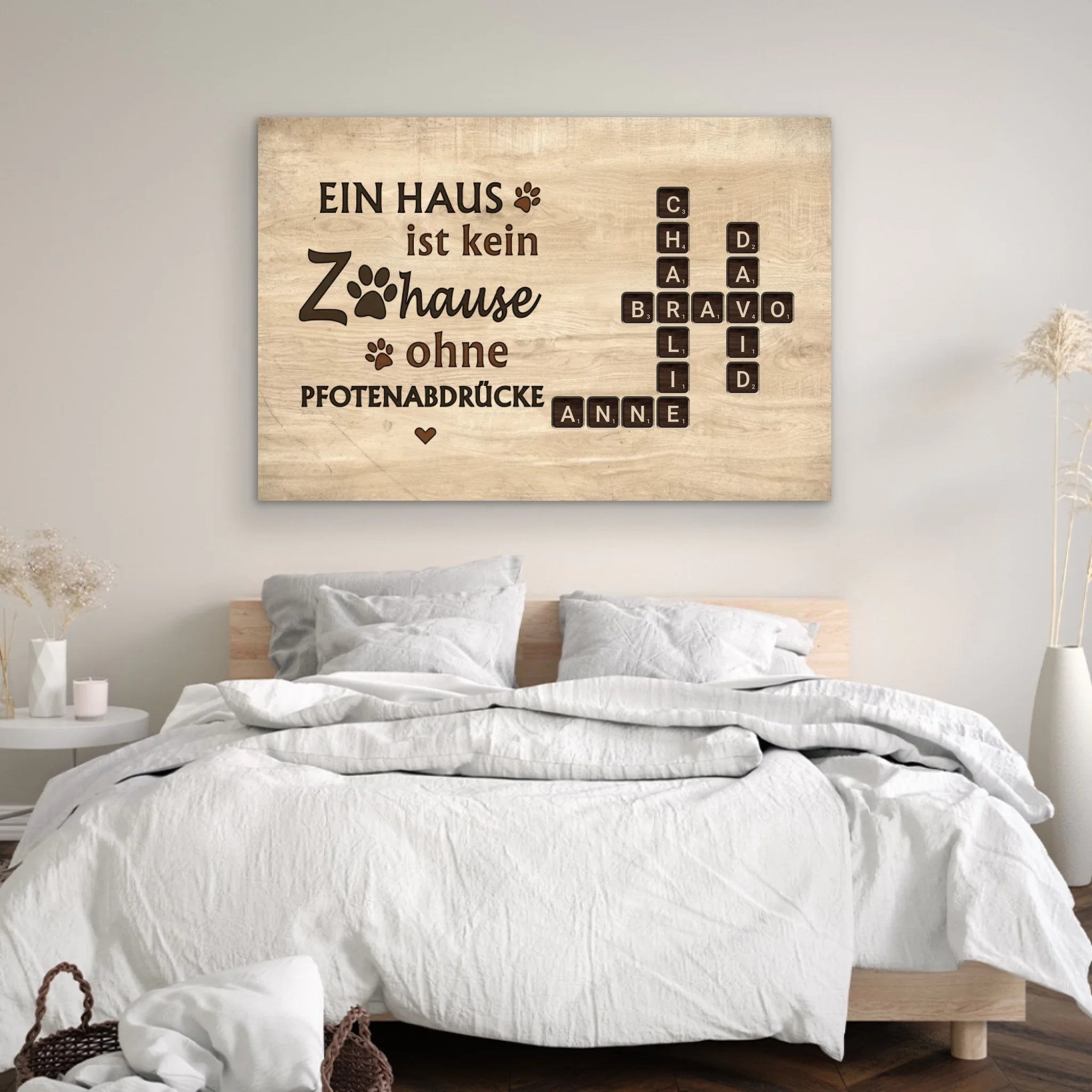 Personalisierte Leinwand "Ein Haus ist kein Zuhause ohne Pfotenabdrücke - Holzoptik"