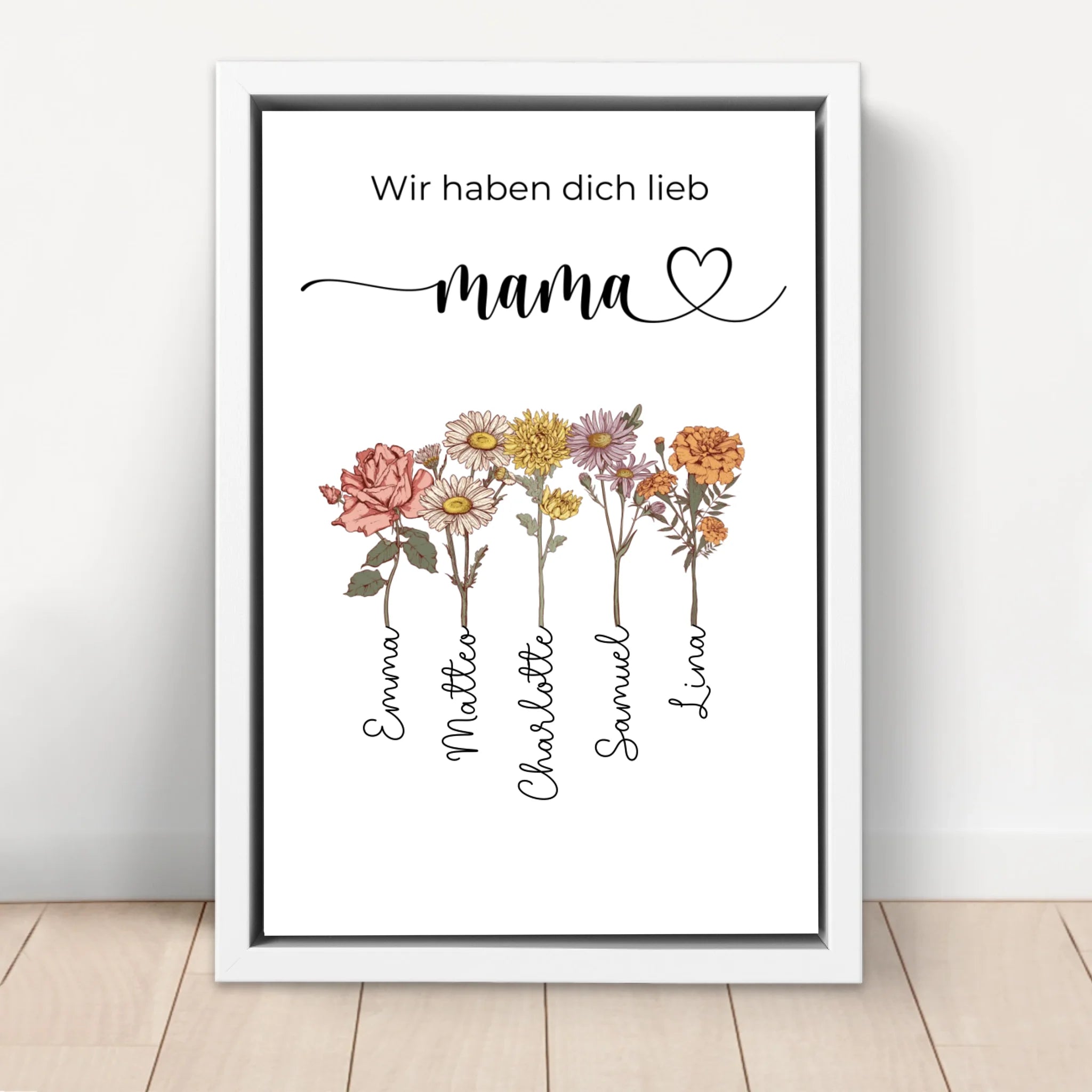 Personalisierte Leinwand "Blumen für Mama - Wir haben dich lieb"