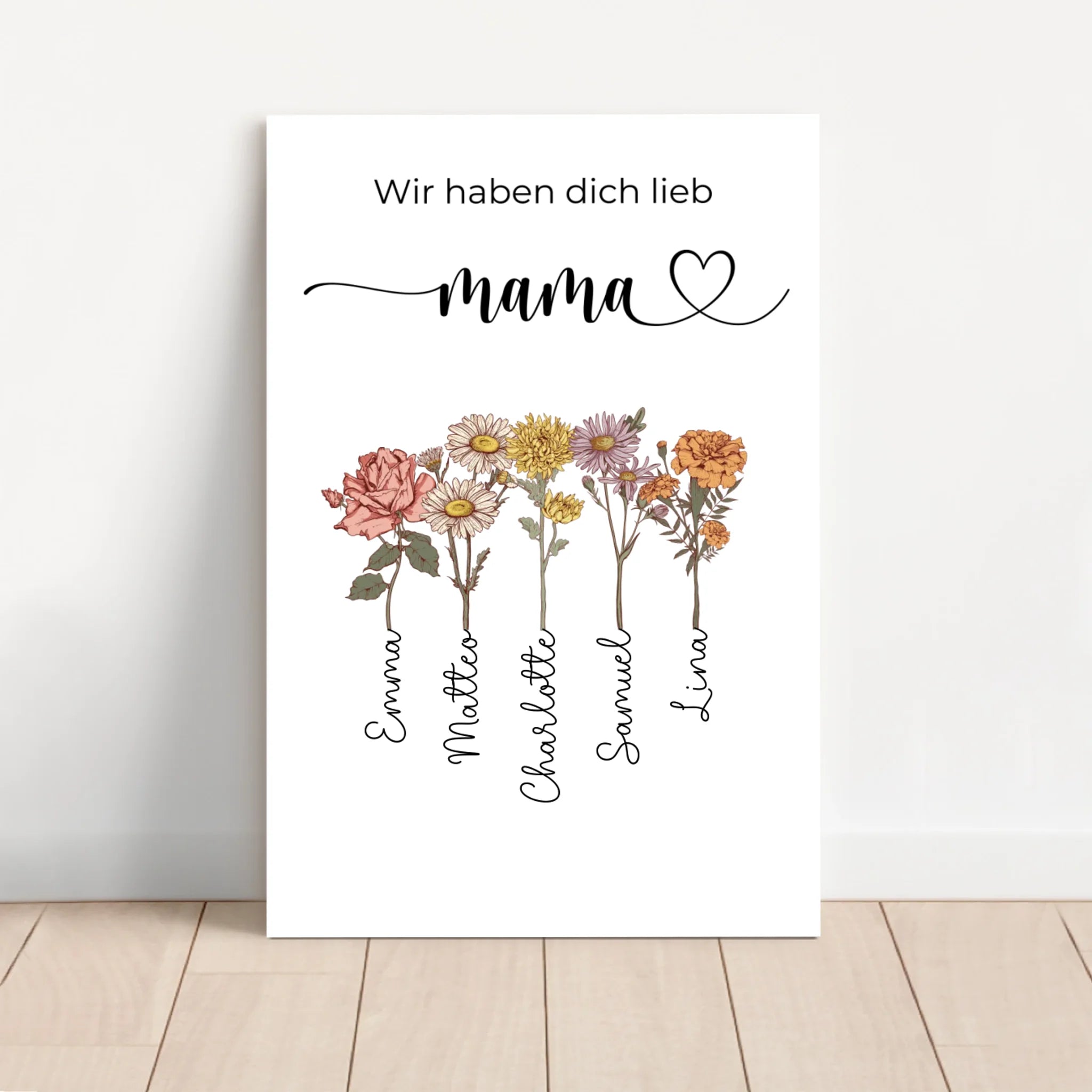Personalisierte Leinwand "Blumen für Mama - Wir haben dich lieb"