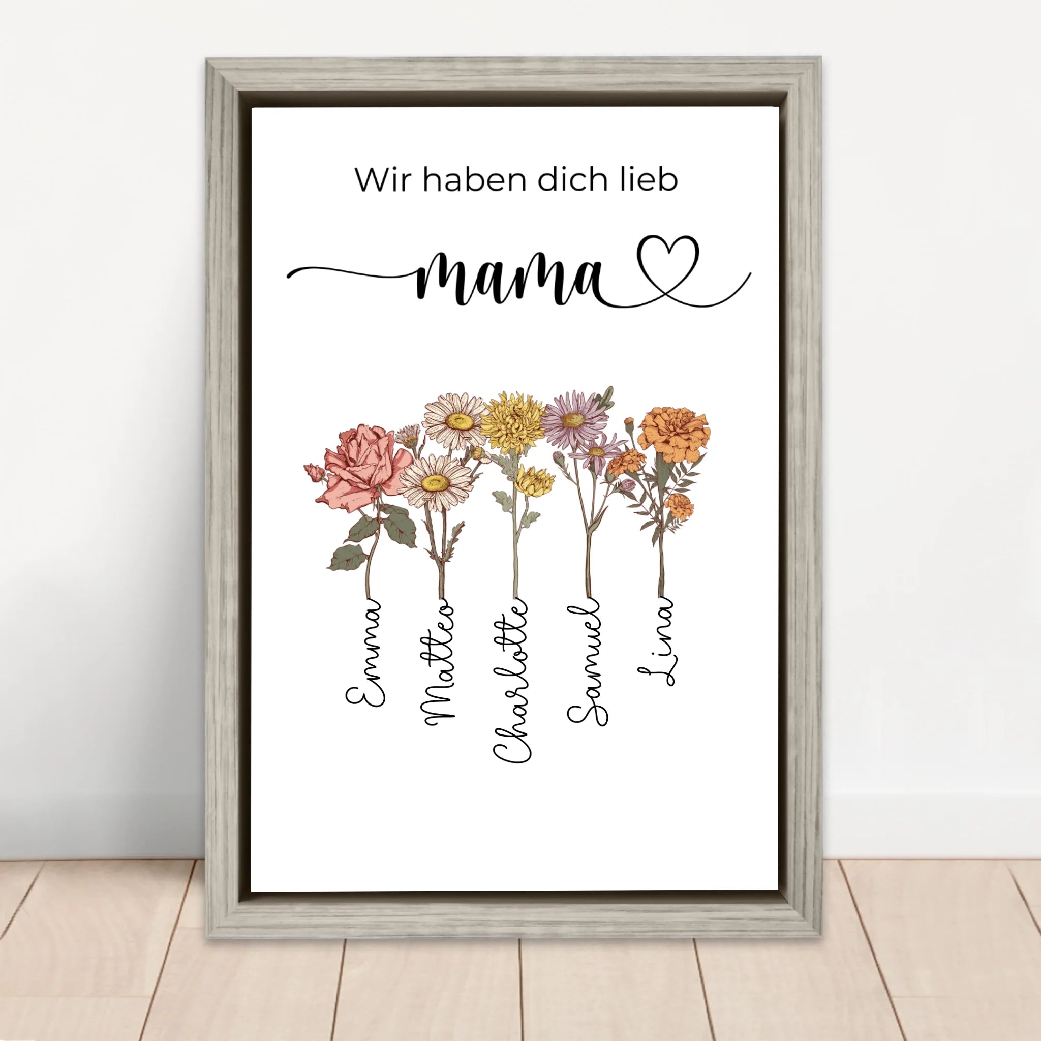 Personalisierte Leinwand "Blumen für Mama - Wir haben dich lieb"