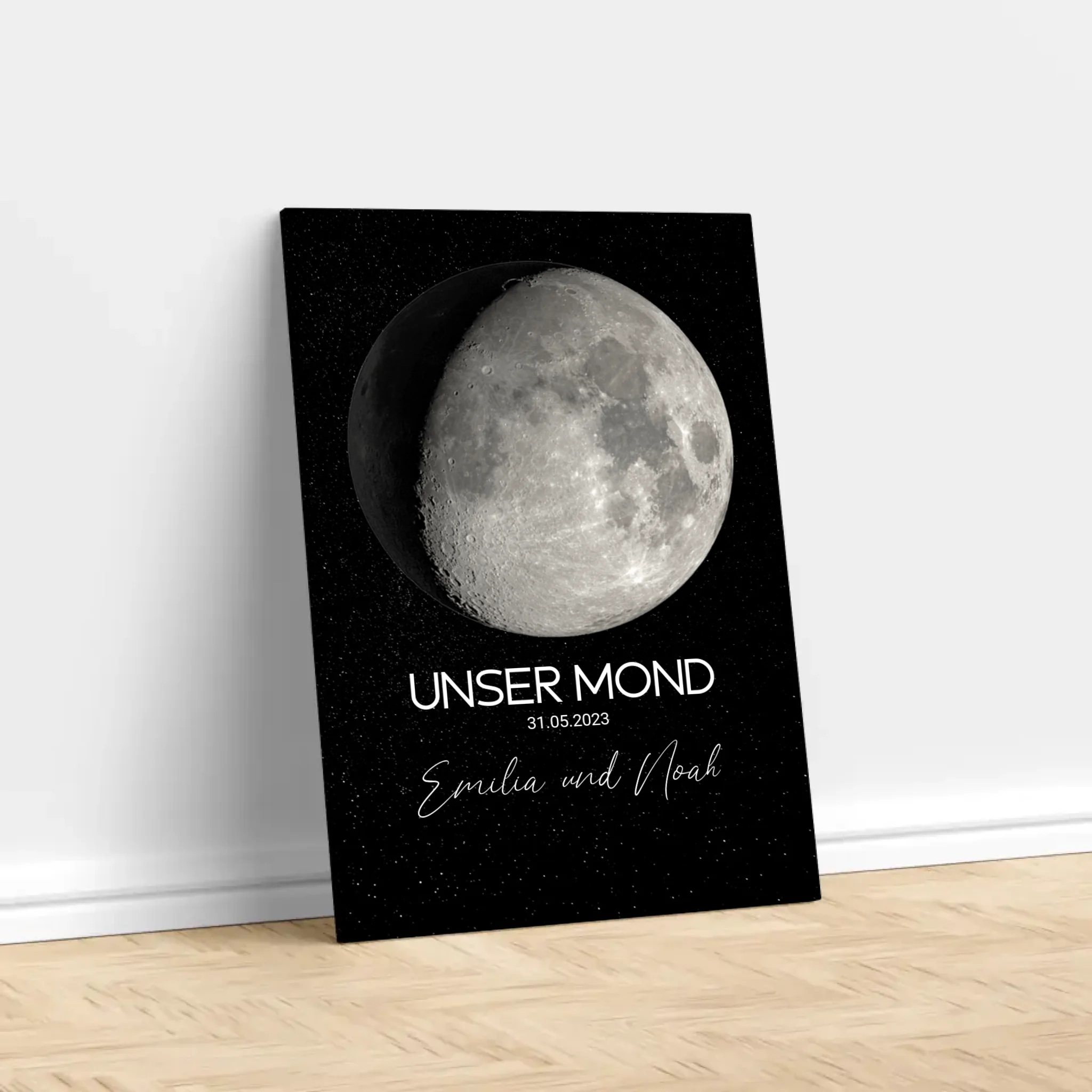 Personalisierte Leinwand "Mondphase für besonderen Anlass"