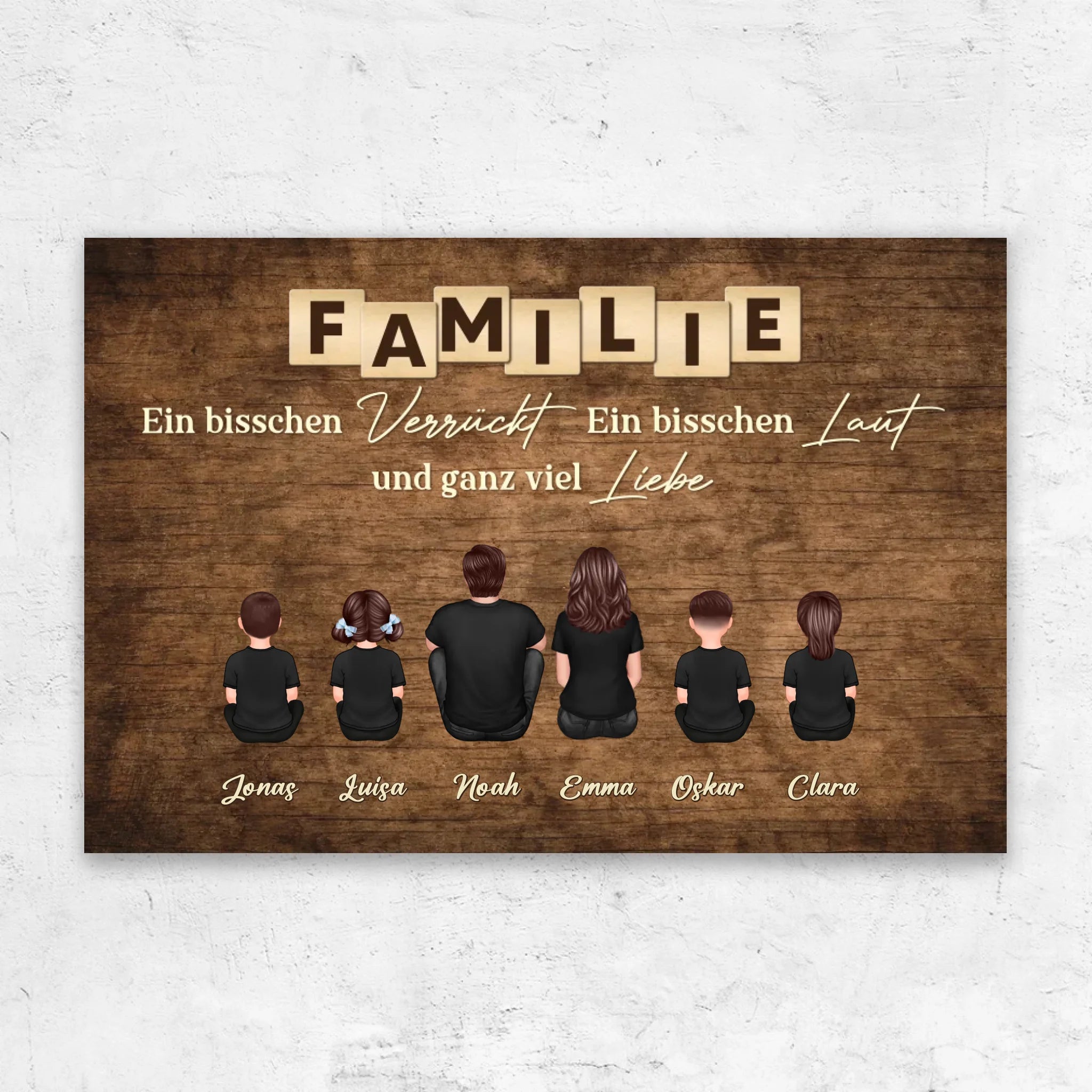 Personalisierte Leinwand "Familie, verrückt, laut und ganz viel Liebe"