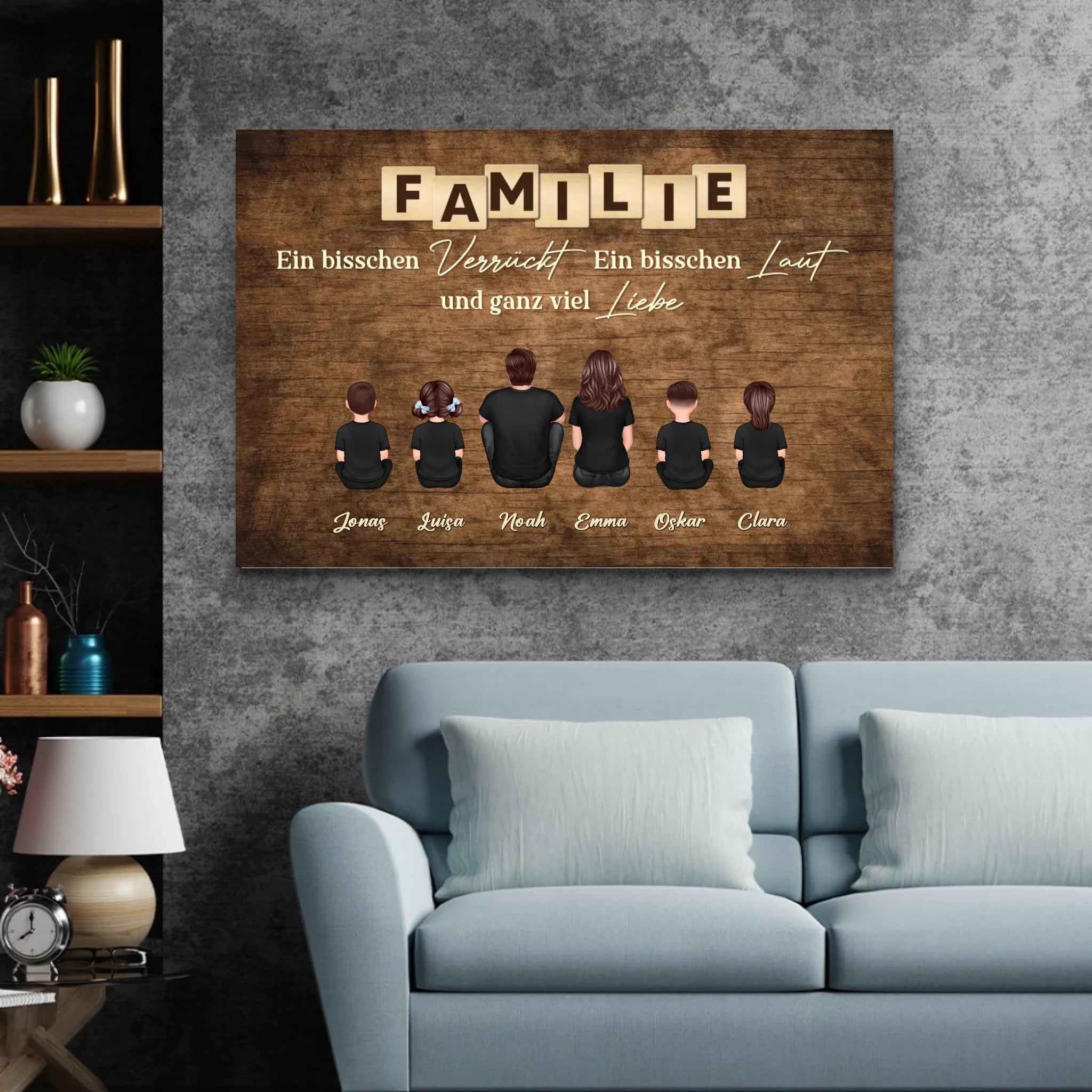 Personalisierte Leinwand "Familie, verrückt, laut und ganz viel Liebe"