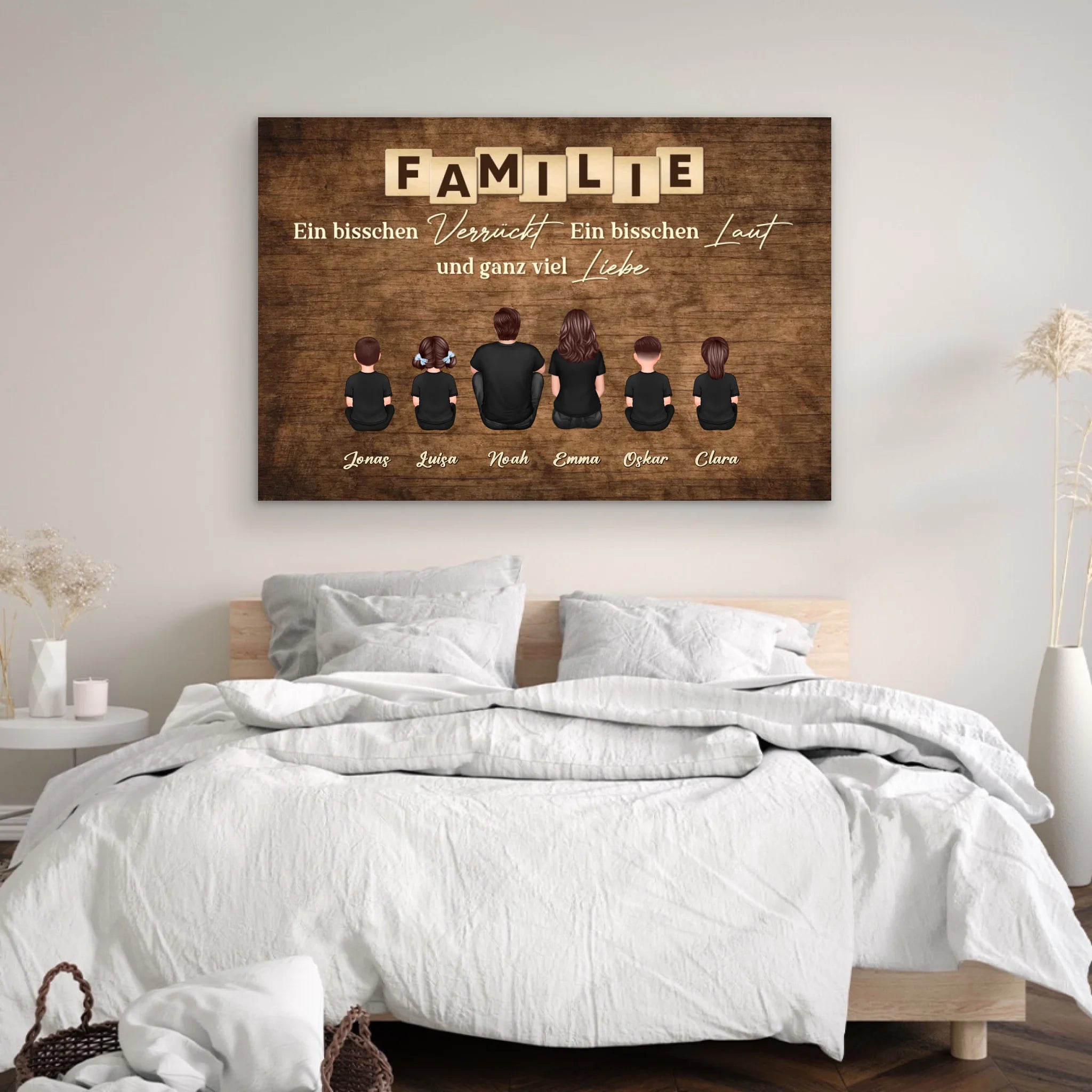 Personalisierte Leinwand "Familie, verrückt, laut und ganz viel Liebe"