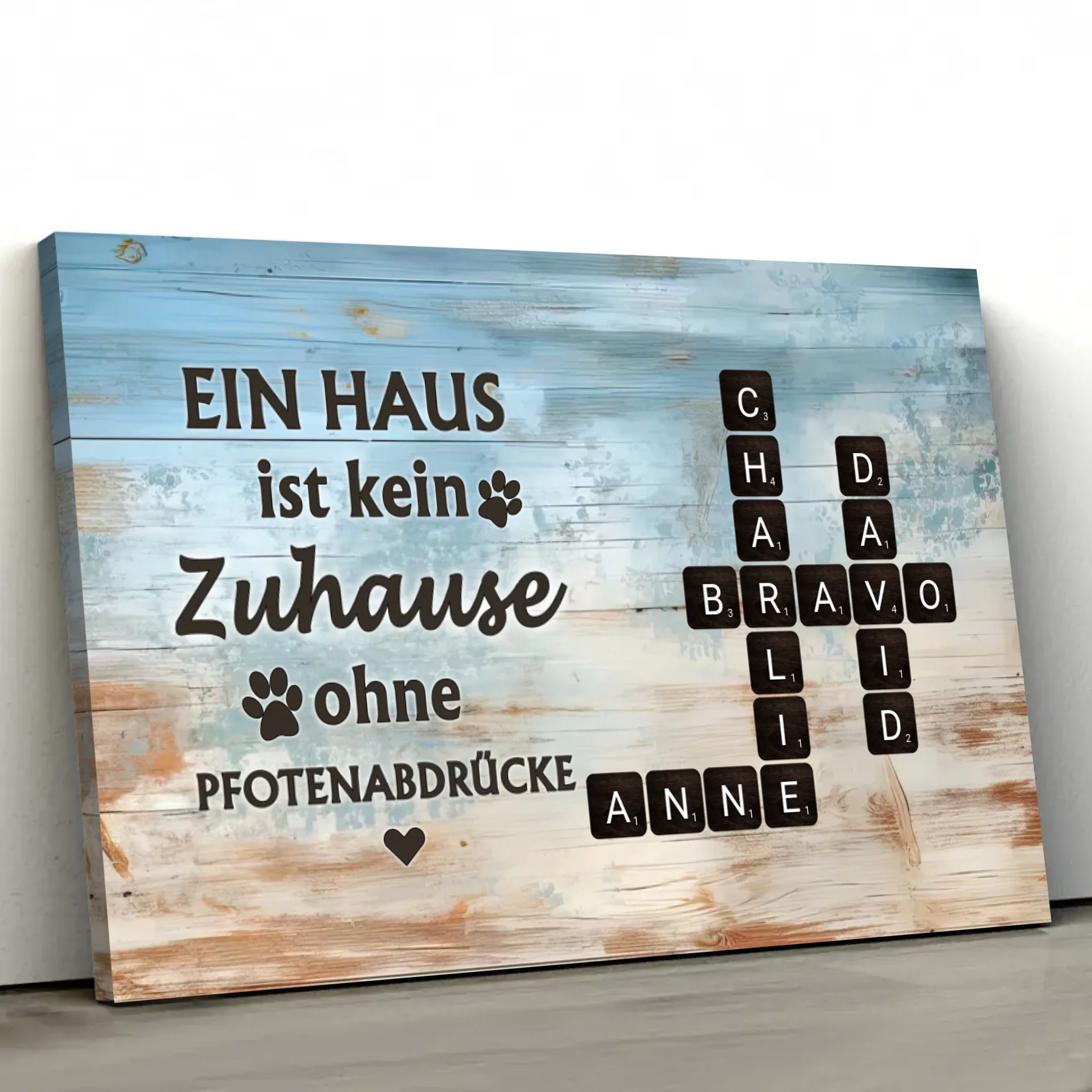 Personalisierte Leinwand "Ein Haus ist kein Zuhause ohne Pfotenabdrücke"