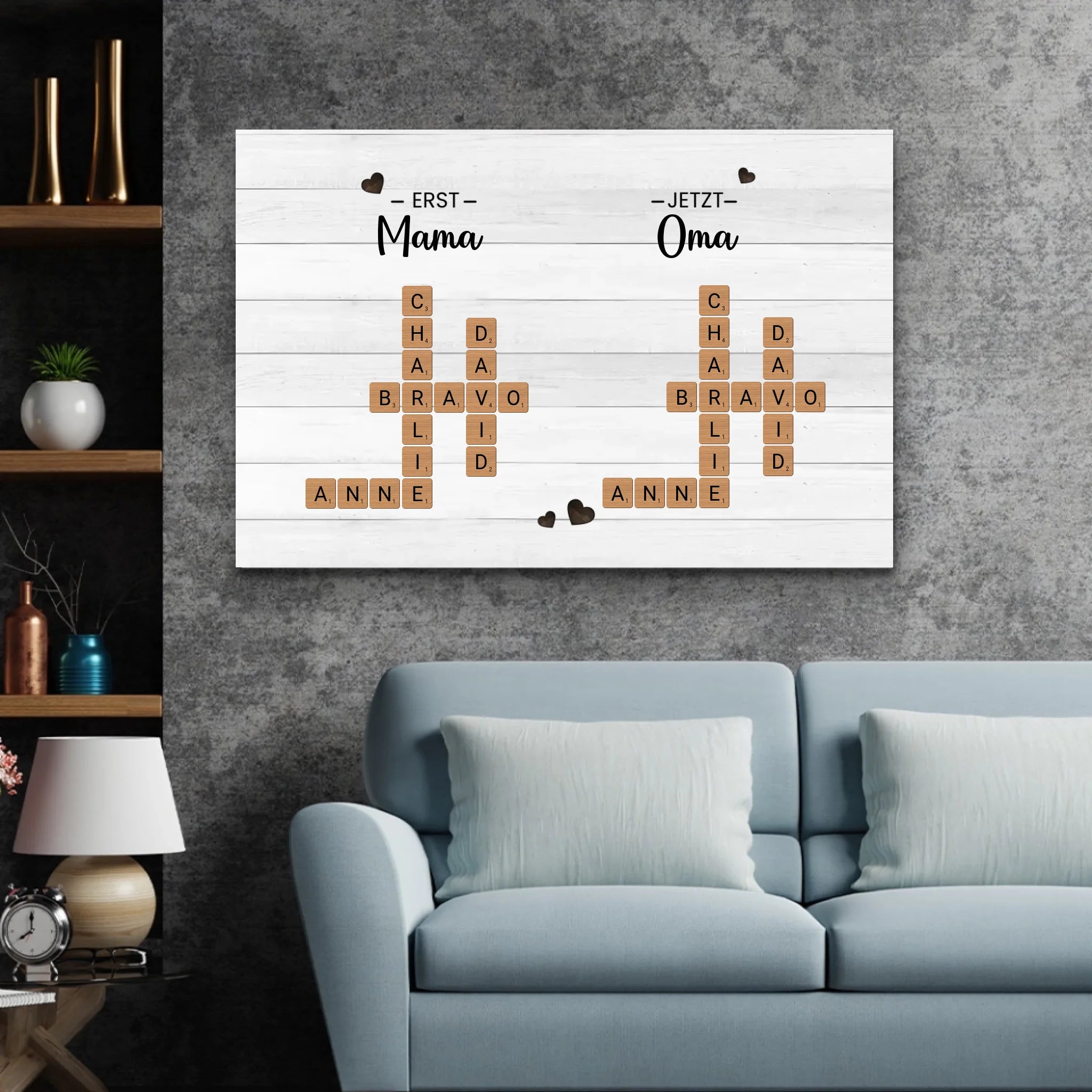 Personalisierte Leinwand "Erst mama, Jetzt Oma - Kreuzworträtsel"