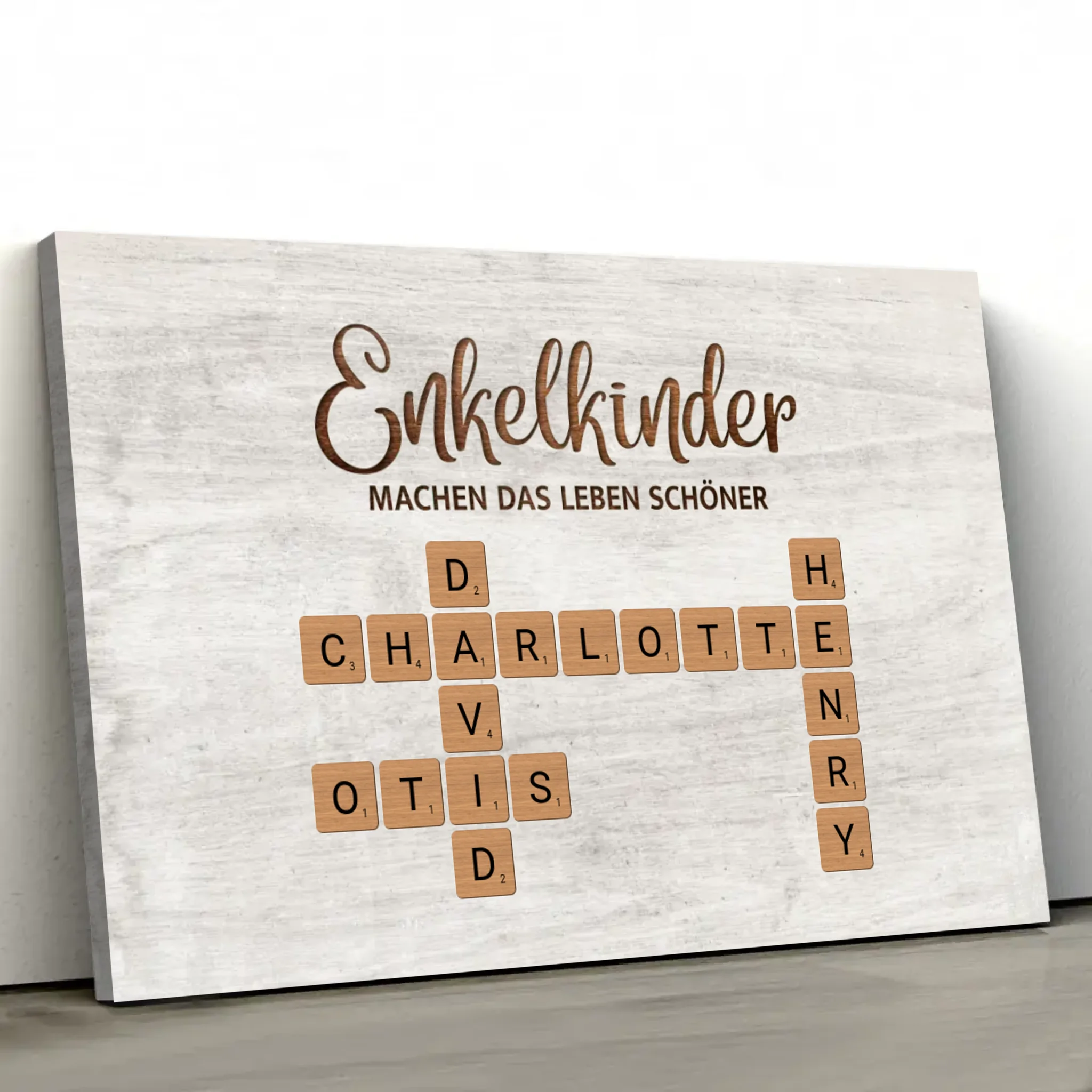 Personalisierte Leinwand "Enkelkinder machen das Leben schöner - Kreuzworträtsel"