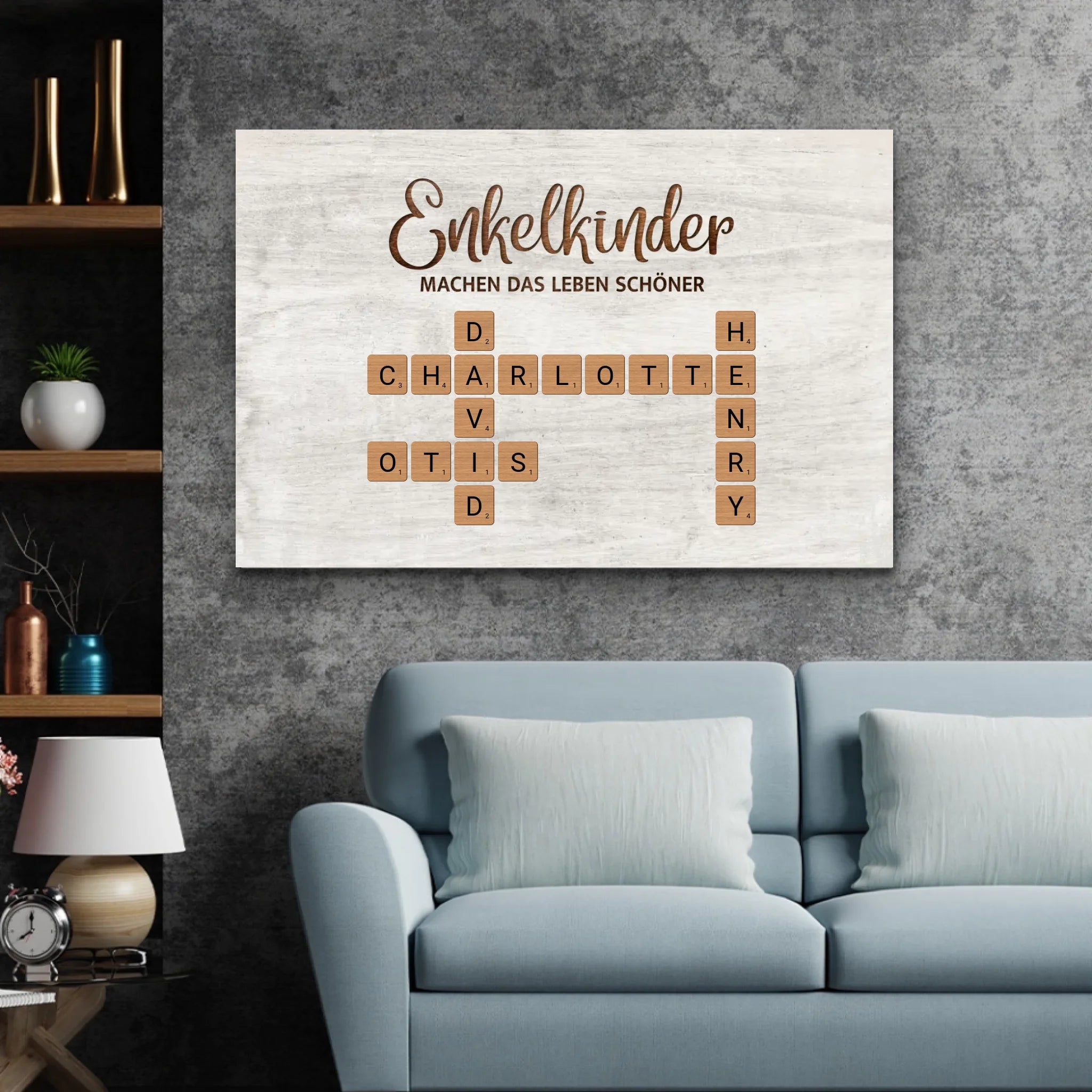 Personalisierte Leinwand "Enkelkinder machen das Leben schöner - Kreuzworträtsel"