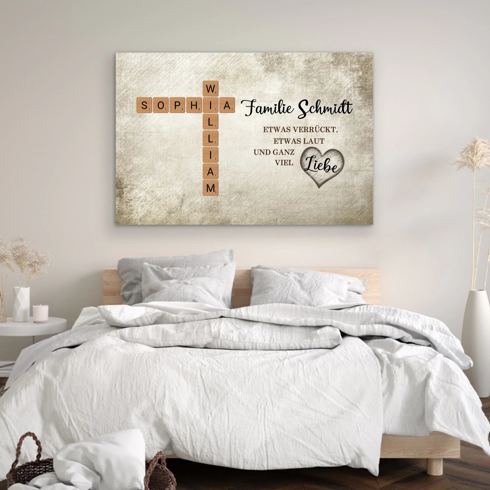 Personalisierte Leinwand "Etwas verrückt, etwas laut und ganz viel Liebe - Kreuzworträtsel"