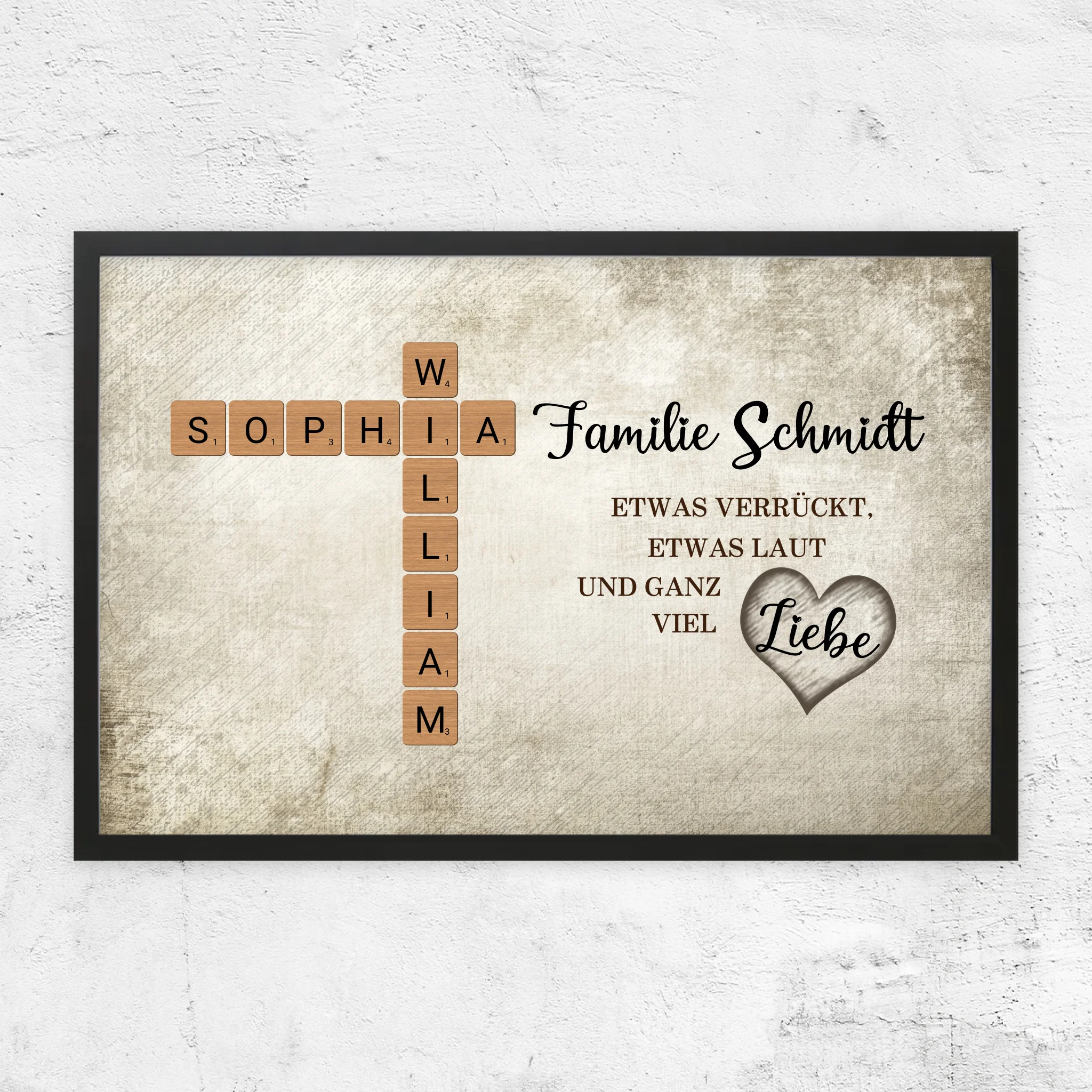 Personalisiertes Poster "Etwas verrückt, etwas laut und ganz viel Liebe - Kreuzworträtsel"